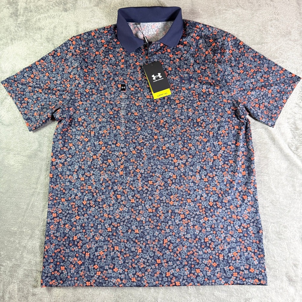 Under Armour Men Loose Fit AOP Floral Polo Golf Shirt UPF 40 Size Medium - Picture 2 of 11